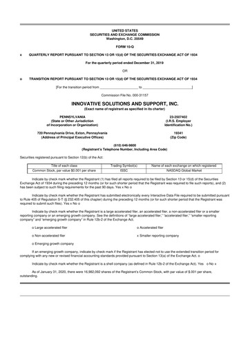 Thumbnail Innovative Solutions and Support 10-Q Quarterly Report FY2020 