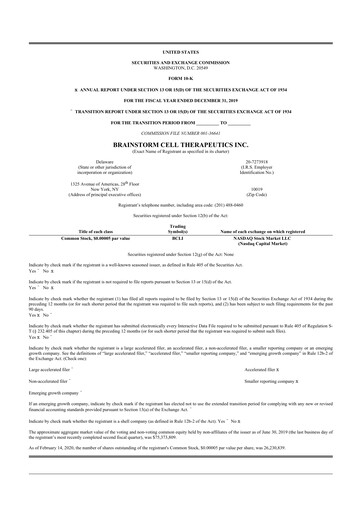Thumbnail BrainStorm Cell Therapeutics 10-K Annual Report 2019