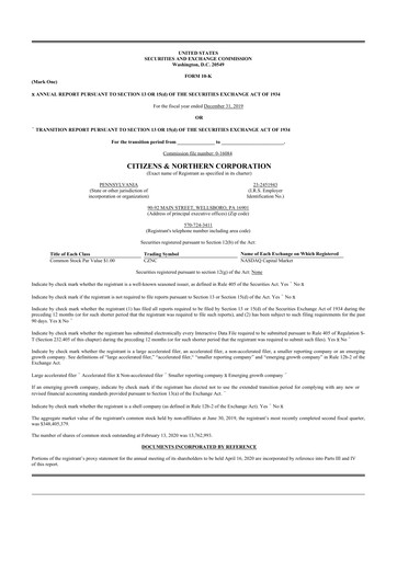 Thumbnail Citizens & Northern Corp 10-K Annual Report 2019