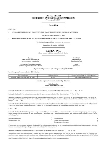 Thumbnail Zynex 10-K Annual Report 2019
