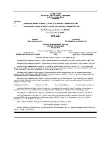 Thumbnail RPC, Inc. 10-K Annual Report 2019