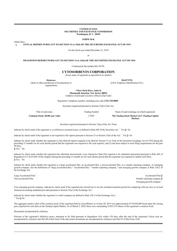Thumbnail Cytosorbents 10-K Annual Report 2019