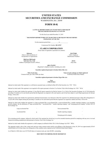 Vorschaubild Clarus
 10-K Jahresbericht 2019