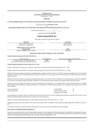 Miniature Global Medical REIT
 10-K Rapport annuel 2019