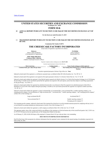 Thumbnail The Cheesecake Factory
 10-K Annual Report 2019