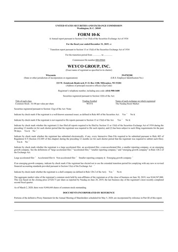 Thumbnail Weyco Group 10-K Annual Report 2019