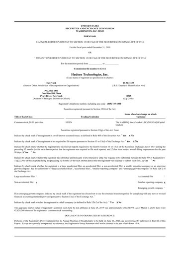 Thumbnail Hudson Technologies 10-K Annual Report 2019