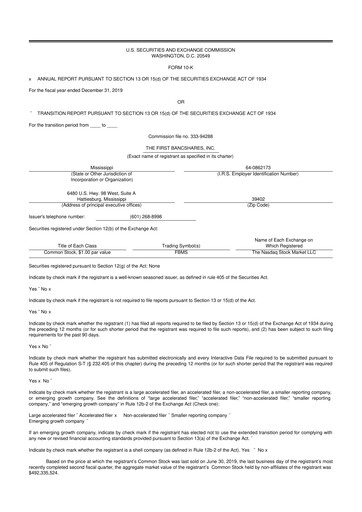 Thumbnail The First Bancshares 10-K Annual Report 2019