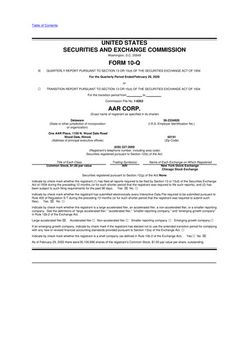 Thumbnail AAR 10-Q Quarterly Report FY2020 