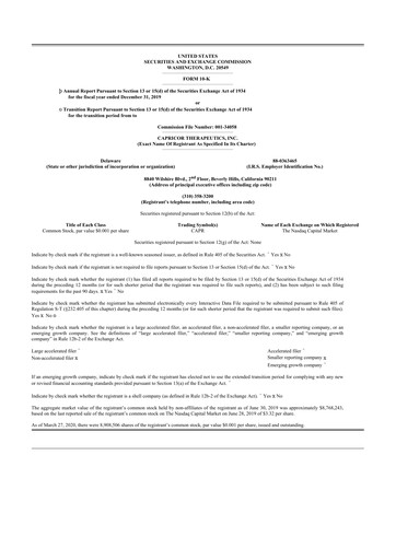 Miniature Capricor Therapeutics
 10-K Rapport annuel 2019