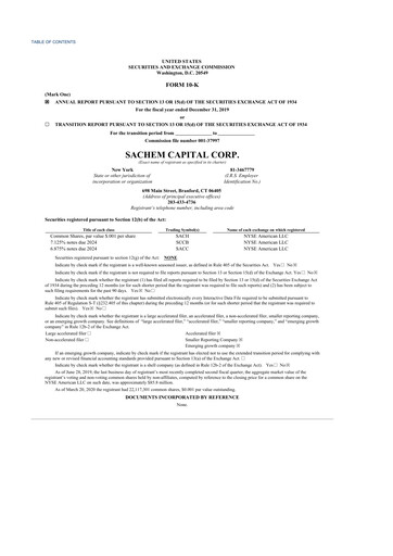 Miniature Sachem Capital
 10-K Rapport annuel 2019