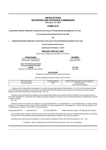 Thumbnail Trilogy Metals
 10-Q Quarterly Report FY 