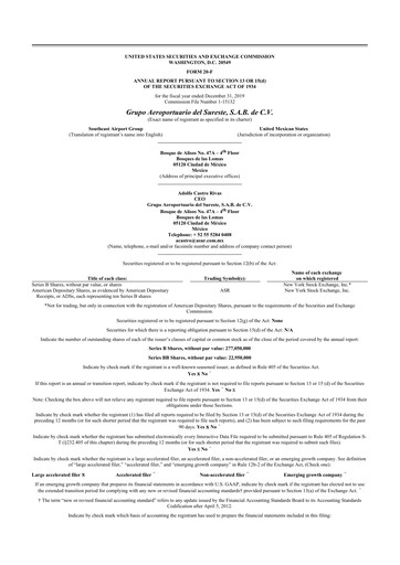 Miniature Grupo Aeroportuario del Sureste
(ASUR) 20-F Rapport annuel 2019