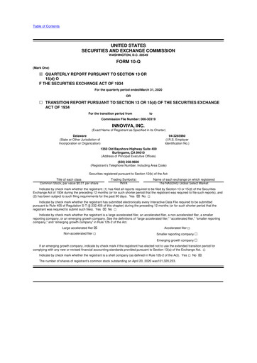 Thumbnail Innoviva 10-Q Quarterly Report FY2020 