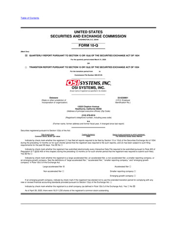 Thumbnail OSI Systems
 10-Q Quarterly Report FY2020 