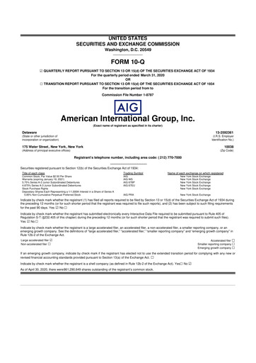 Miniature American International Group 10-Q Rapport trimestriel 2020 