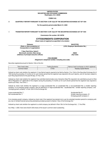 Miniature Cytosorbents 10-Q Rapport trimestriel 2020 