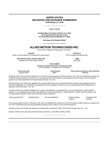 Thumbnail Allient 10-Q Quarterly Report FY2020 