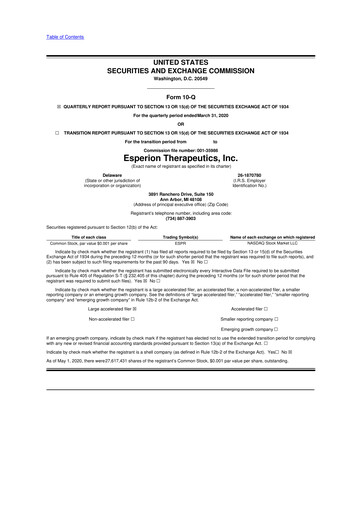 Thumbnail Esperion Therapeutics 10-Q Quarterly Report FY 