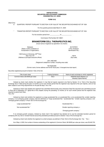 Thumbnail BrainStorm Cell Therapeutics 10-Q Quarterly Report FY2020 