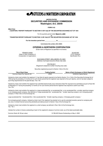 Thumbnail Citizens & Northern Corp 10-Q Quarterly Report FY2020 