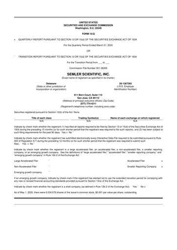 Miniature Semler Scientific
 10-Q Rapport trimestriel 2020 