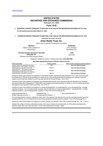 Vorschaubild Arbor Realty Trust
 10-Q Quartalsbericht 2020 