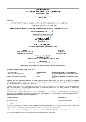 Thumbnail CryoPort 10-Q Quarterly Report FY2020 