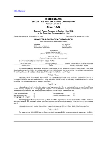 Thumbnail Monster Beverage 10-Q Quarterly Report FY2020 