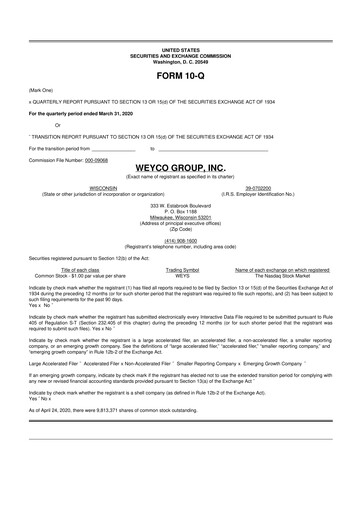 Thumbnail Weyco Group 10-Q Quarterly Report FY2020 
