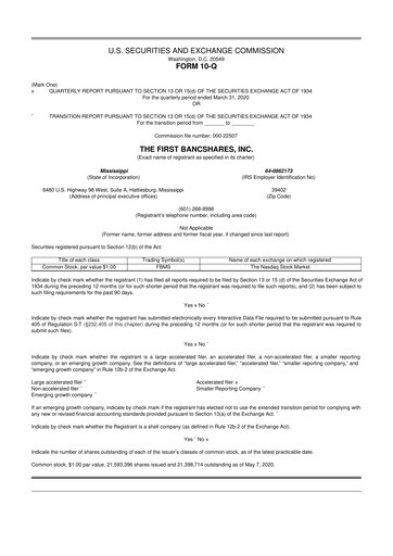 Thumbnail The First Bancshares 10-Q Quarterly Report FY2020 