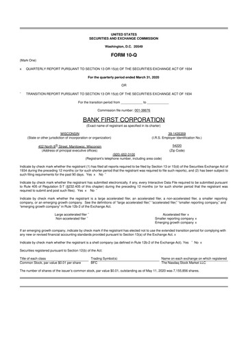 Thumbnail Bank First 10-Q Quarterly Report FY2020 