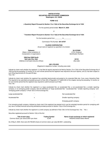 Thumbnail Clarus
 10-Q Quarterly Report FY2020 