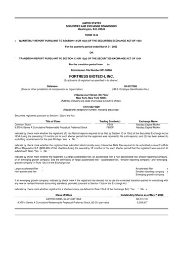 Vorschaubild Fortress Biotech
 10-Q Quartalsbericht 2020 