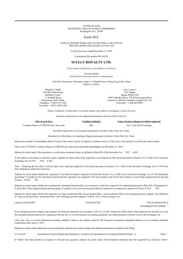 Thumbnail Scully Royalty 20-F Annual Report 2019