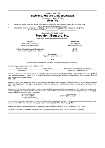 Thumbnail Provident Bancorp
 10-Q Quarterly Report FY2020 
