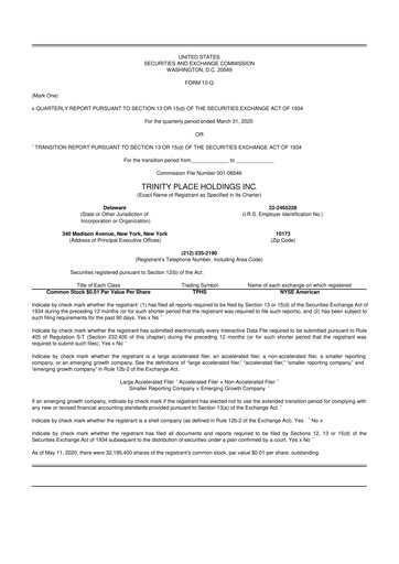 Thumbnail Trinity Place Holdings
 10-Q Quarterly Report FY2020 