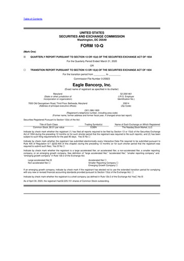 Thumbnail Eagle Bancorp 10-Q Quarterly Report FY2020 