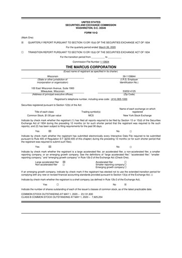 Thumbnail Marcus Corporation
 10-Q Quarterly Report FY2020 