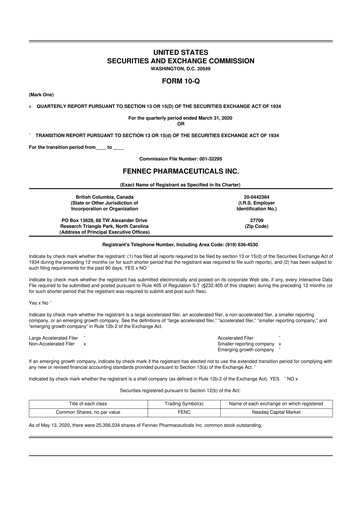 Miniature Fennec Pharmaceuticals 10-Q Rapport trimestriel 2020 