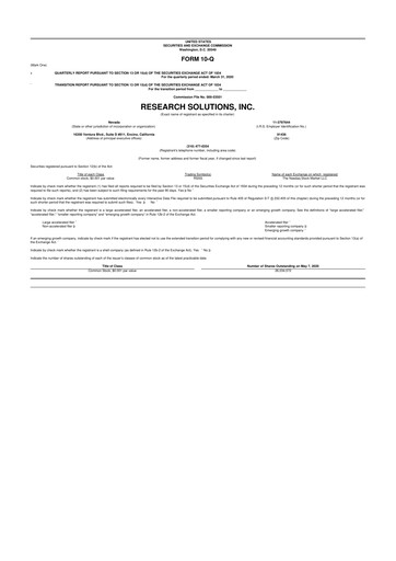 Miniature Research Solutions 10-Q Rapport trimestriel 2020 