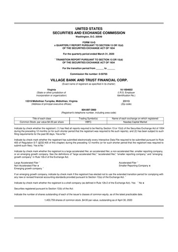 Thumbnail Village Bank and Trust Financial 10-Q Quarterly Report FY2020 