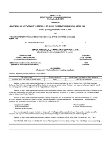 Thumbnail Innovative Solutions and Support 10-Q Quarterly Report FY2020 