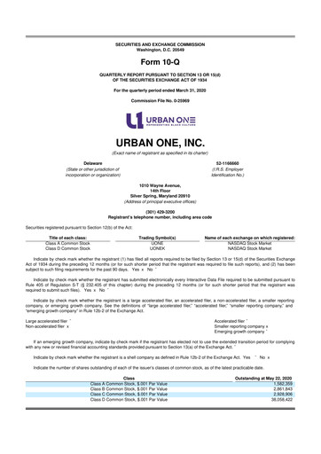 Thumbnail Urban One
 10-Q Quarterly Report FY2020 