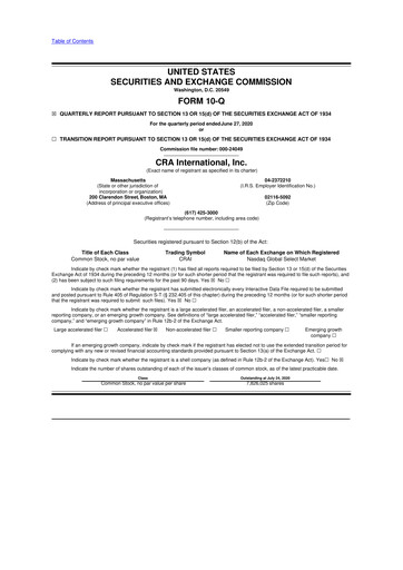 Vorschaubild CRA International
 10-Q Quartalsbericht 2020 