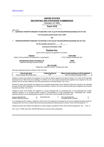 Miniature Textron 10-Q Rapport trimestriel 2020 