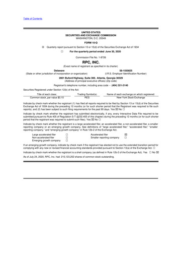 Thumbnail RPC, Inc. 10-Q Quarterly Report FY2020 