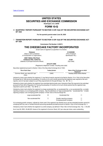 Vorschaubild The Cheesecake Factory
 10-Q Quartalsbericht 2020 