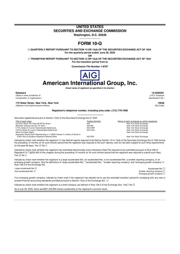 Miniature American International Group 10-Q Rapport trimestriel 2020 