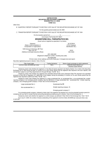 Thumbnail BrainStorm Cell Therapeutics 10-Q Quarterly Report FY2020 